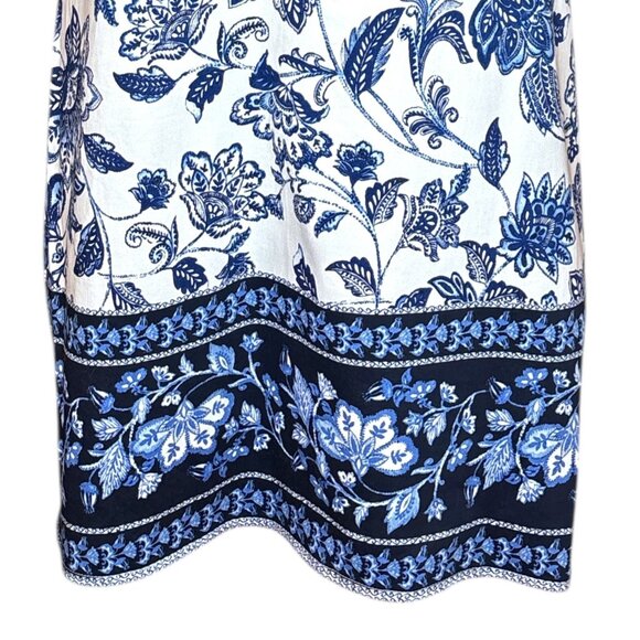 Boho Blue Floral Border Print Shift Dress Size 6 Sleeveless Summer Mediterranean - Picture 3 of 16